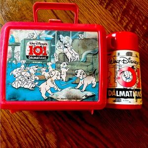 Vtg 1990’s Disney 101 Dalmatians Red Lunchbox with matching thermos